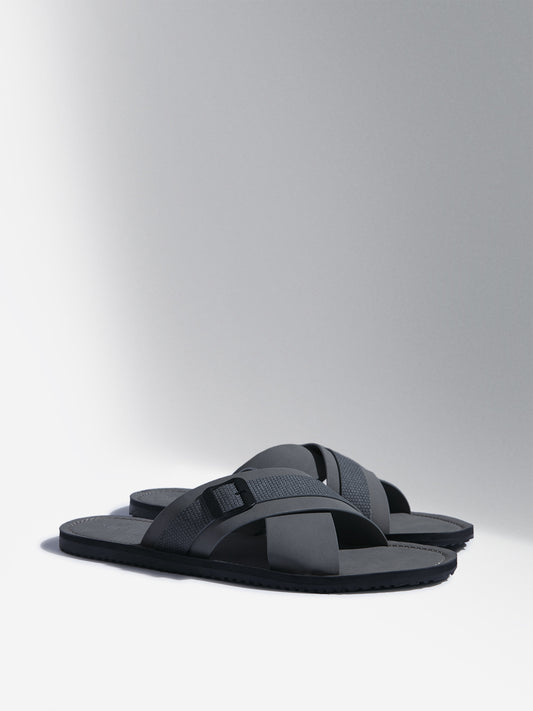 SOLEPLAY Grey Cross-Strap Leather Sandals