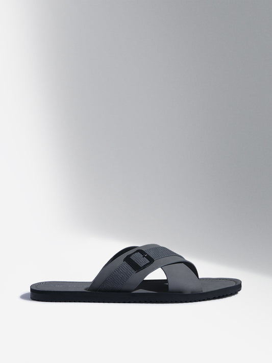 SOLEPLAY Grey Cross-Strap Leather Sandals
