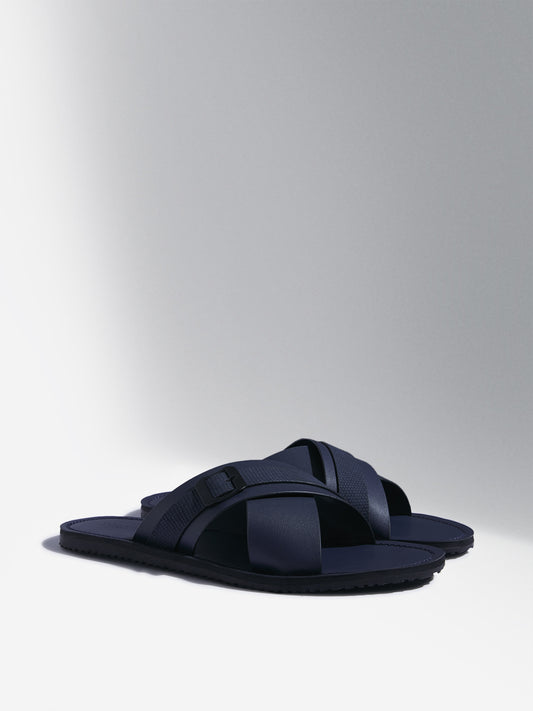 SOLEPLAY Navy Cross-Strap Leather Sandals