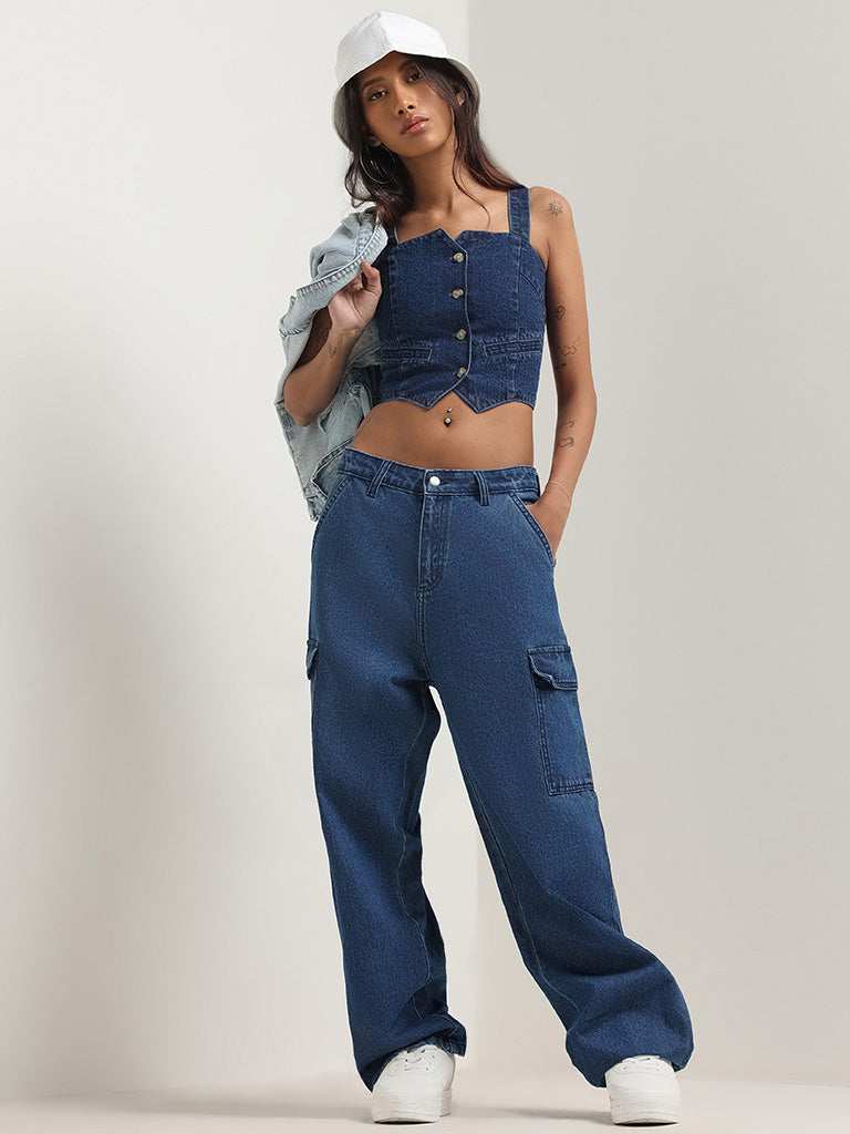 Nuon Blue Relaxed - Fit Mid Rise Jeans