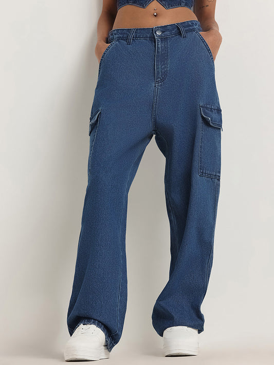 Nuon Blue Loose Fit Cargo Jeans