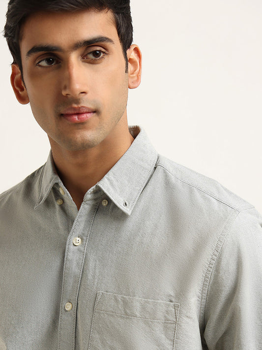 WES Casuals Light Sage Solid Cotton Relaxed Fit Shirt