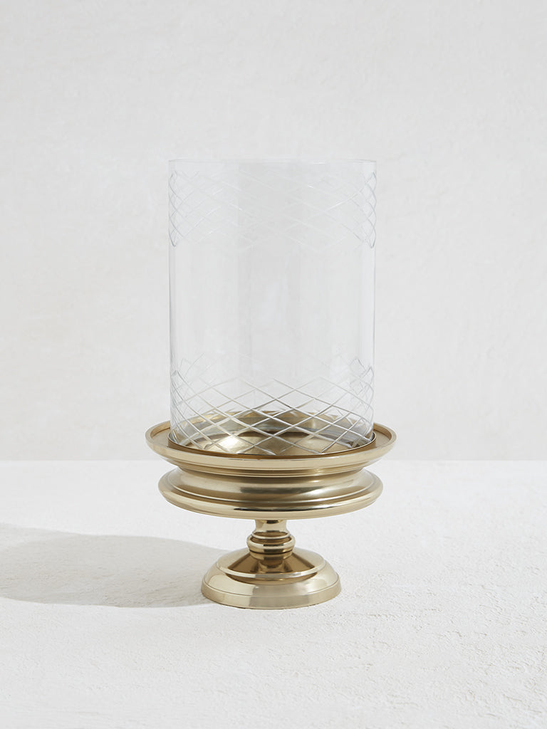 Westside Home Gold Etched Glass Candle Holder-Small