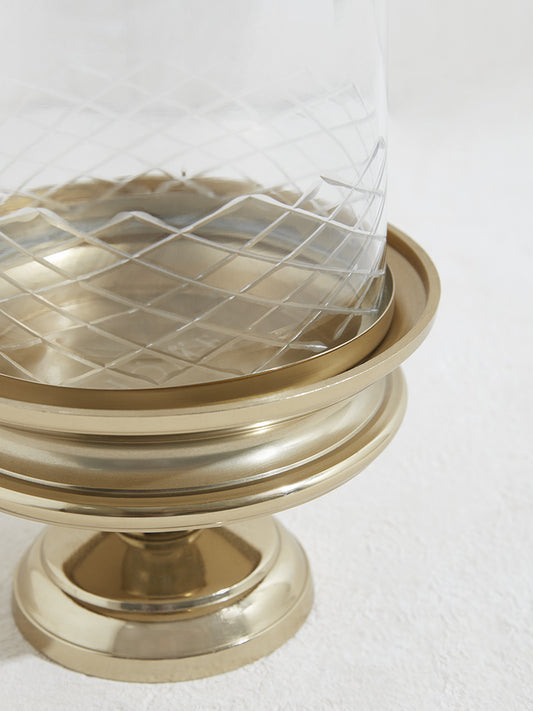 Westside Home Gold Etched Glass Candle Holder-Small