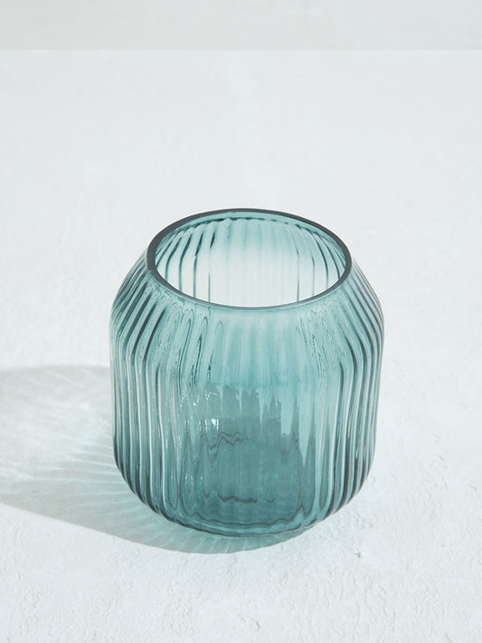 Westside Home Blue Ribbed Glass Tealight Candle Stand - Medium
