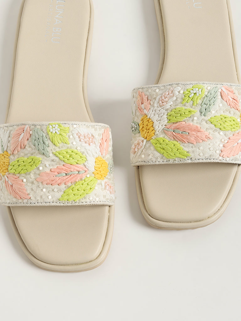 LUNA BLU Ivory Embroidered Sandals