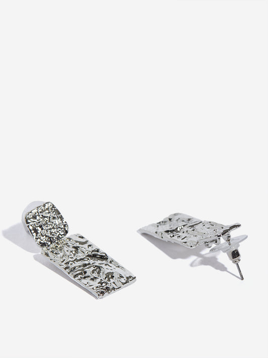 Westside Accessories Silver Rectangular Textured Earrings