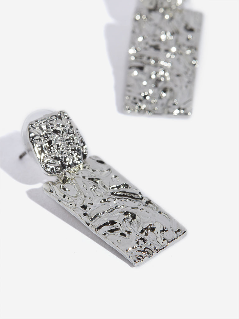 Westside Accessories Silver Rectangular Textured Earrings