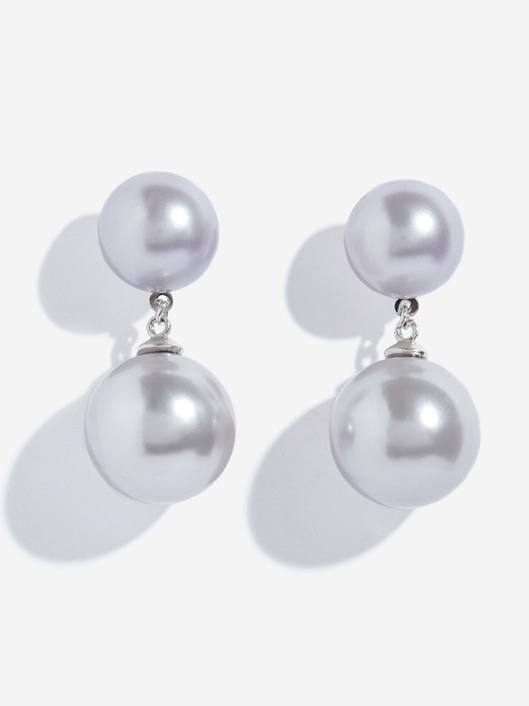 Westside Accessories Grey Faux Pearls Teardrop Earrings
