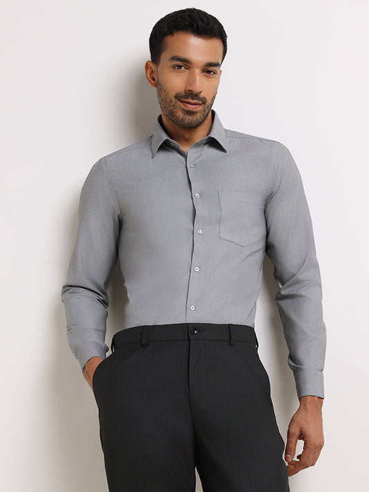 WES Formals Grey Monochrome Slim Fit Shirt