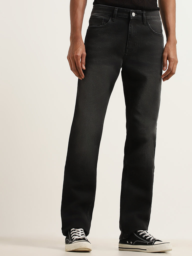 Nuon Black Straight-Leg Mid Rise Jeans