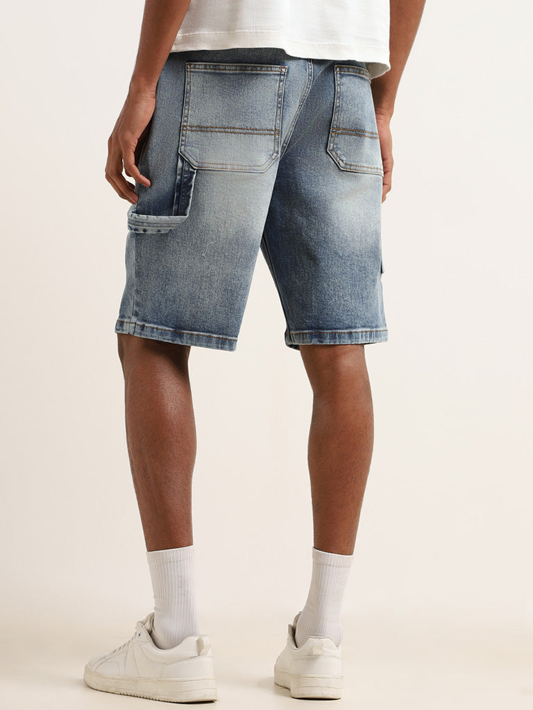 Nuon Blue Bermuda Distress Relaxed Fit Shorts
