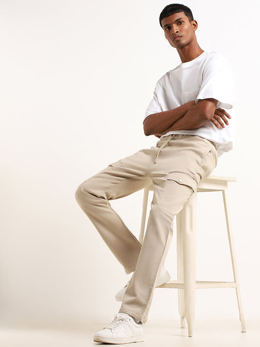 Nuon Beige Cargo Relaxed Fit Mid Rise Pants