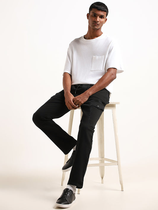 Nuon Black Cargo Relaxed Fit Mid Rise Pants