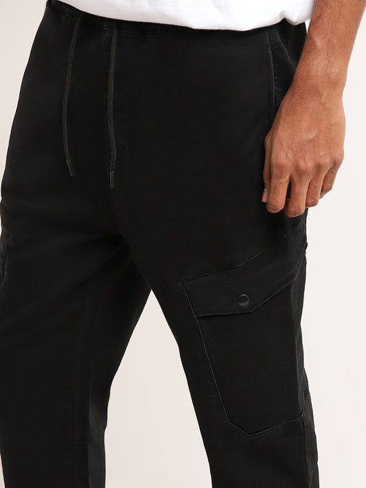 Nuon Black Cargo Relaxed Fit Mid Rise Pants