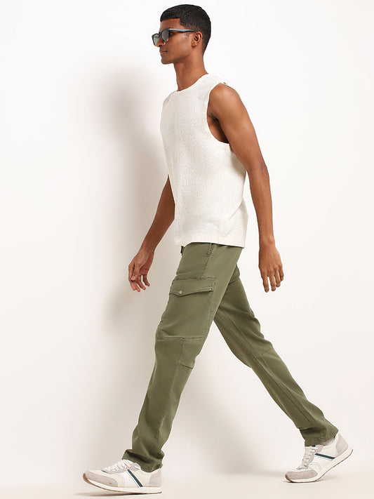 Nuon Olive Green Cargo Relaxed Fit Mid Rise Pants
