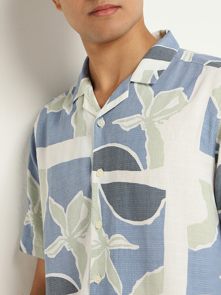Nuon Blue Printed Relaxed Fit Shirt