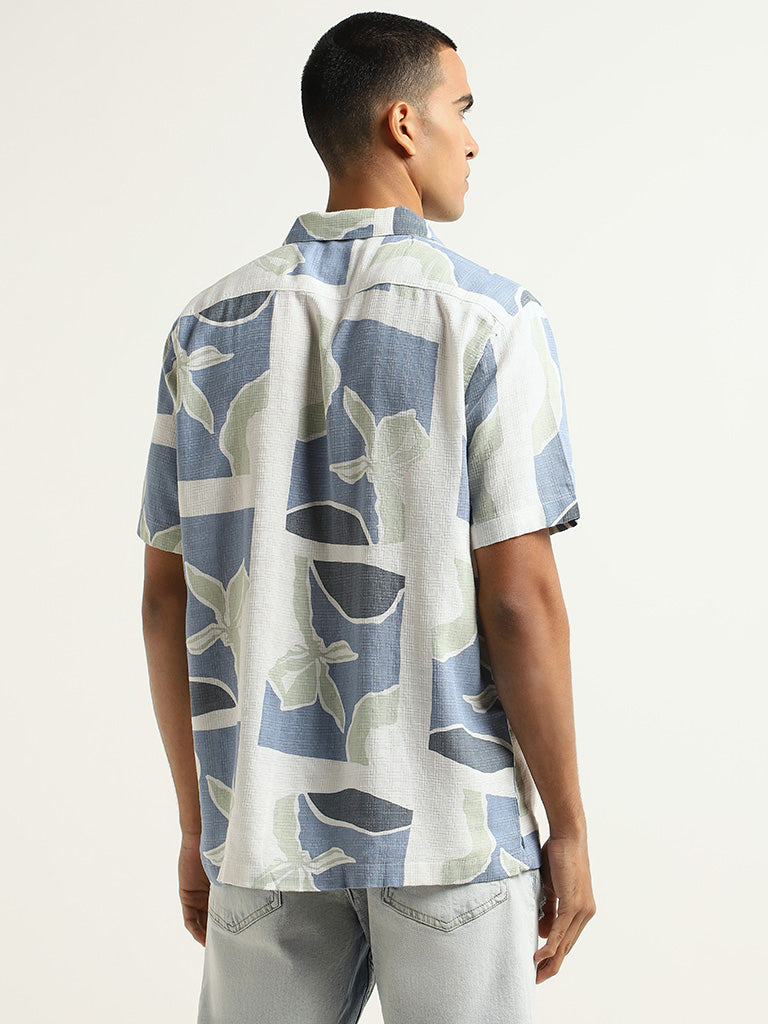 Nuon Blue Printed Relaxed Fit Shirt