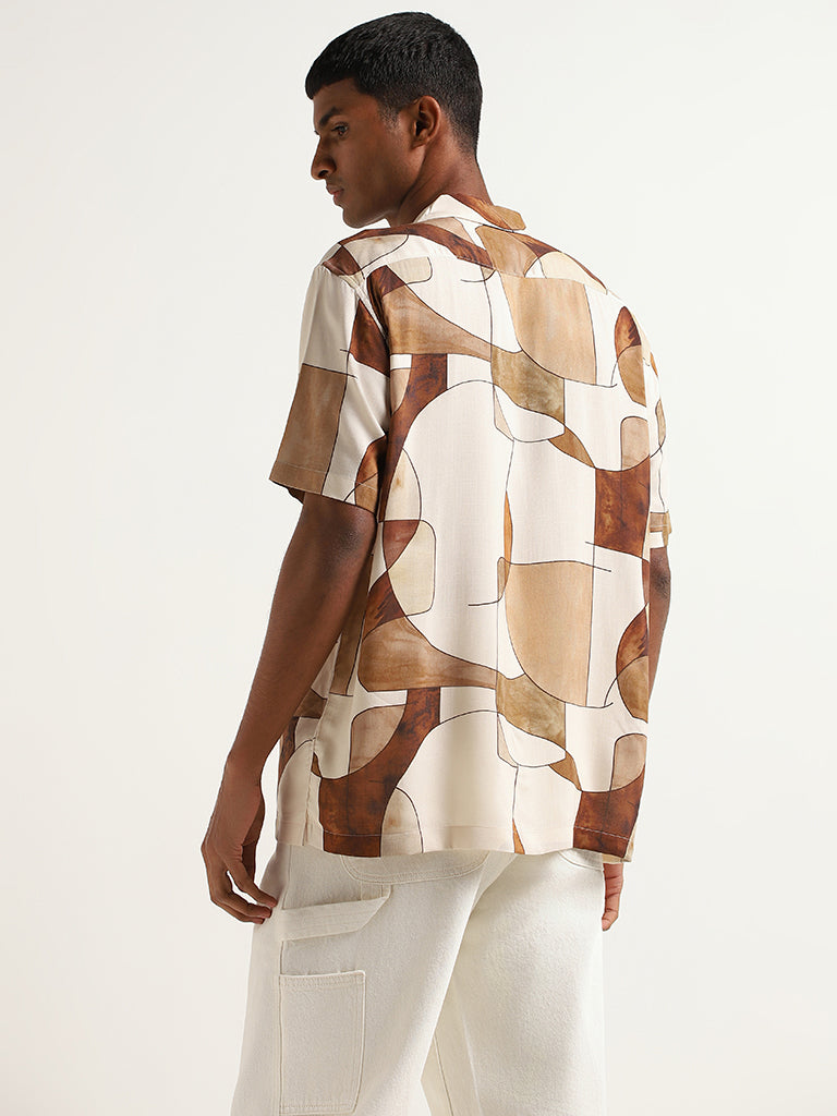 Nuon Brown Relaxed Fit Abstract Shirt