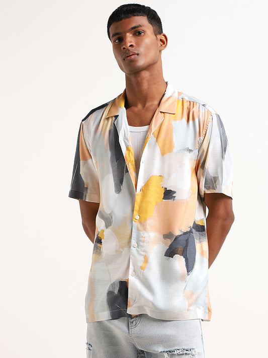 Nuon White Abstract-Print Relaxed Fit Shirt