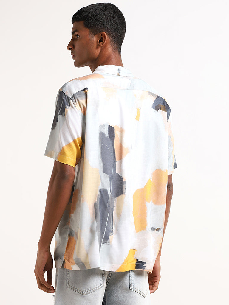 Nuon White Abstract-Print Relaxed Fit Shirt