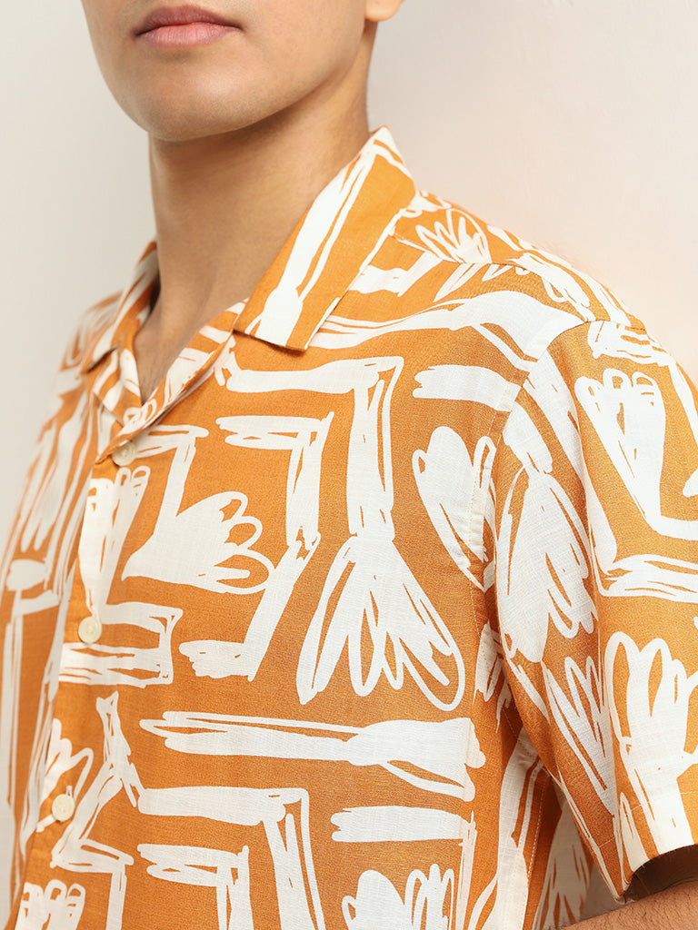 Nuon Orange Printed Relaxed Fit Shirt