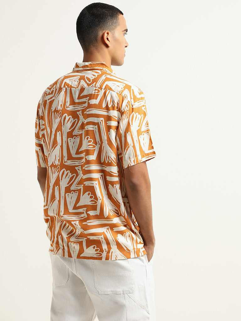 Nuon Orange Printed Cotton Relaxed Fit Shirt