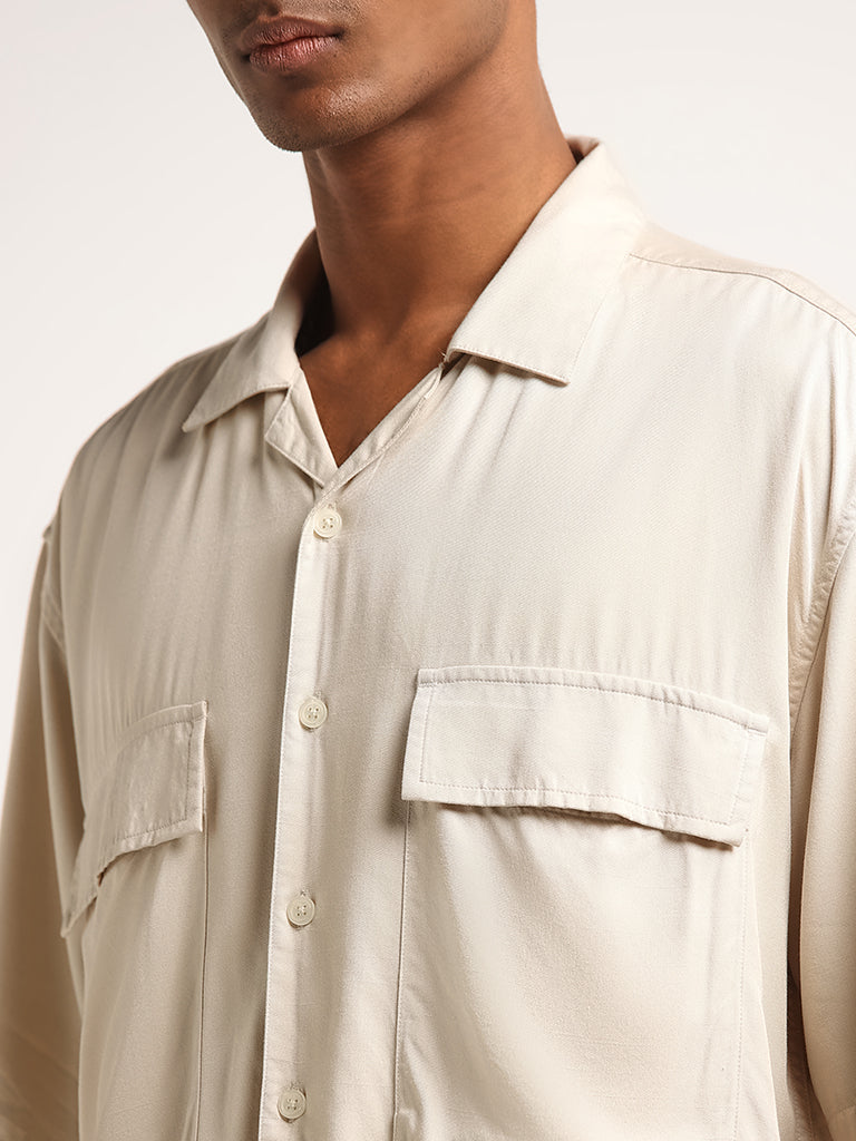 Nuon Solid Beige Boxy Fit Shirt