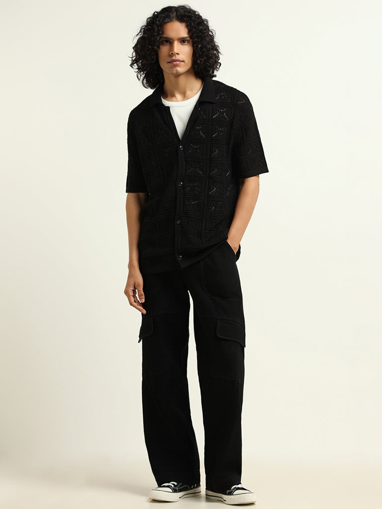 Nuon Black Knitted Relaxed Fit Shirt