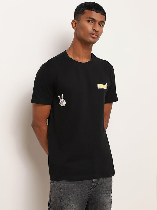 Nuon Black Printed Slim-Fit T-Shirt