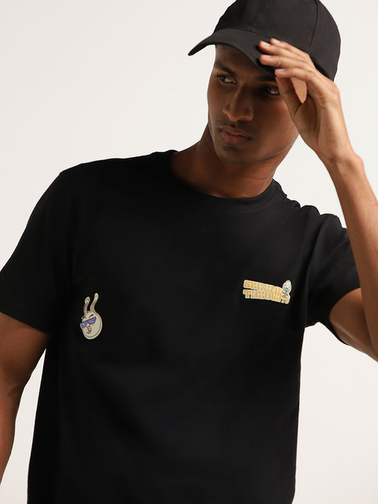 Nuon Black Printed Slim-Fit T-Shirt