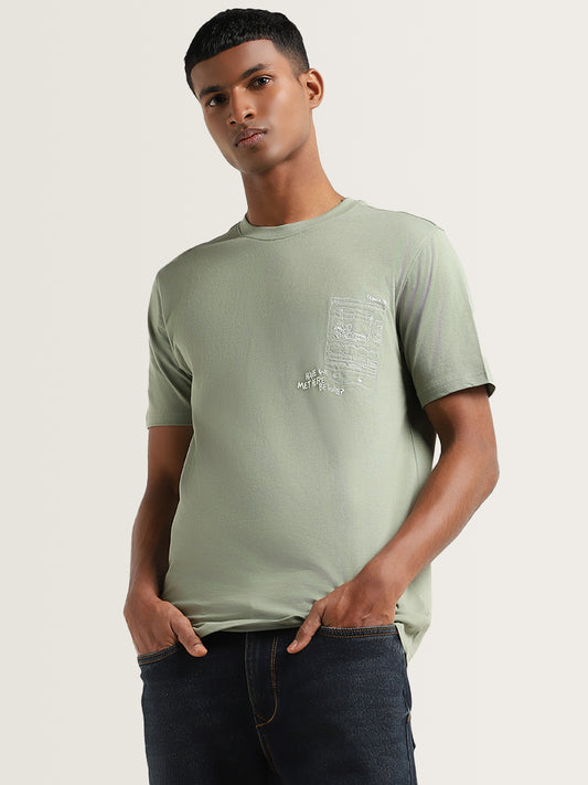 Nuon Green Embroidered Relaxed Fit T-Shirt