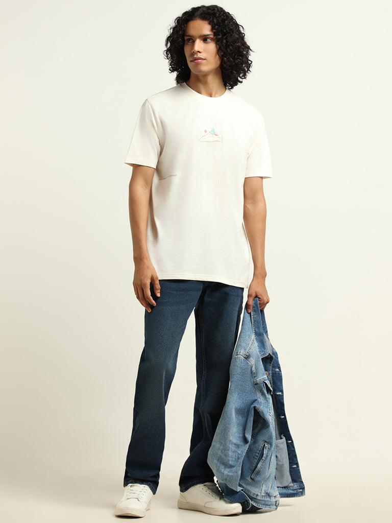 Nuon Off-White Embroidered Relaxed Fit T-Shirt