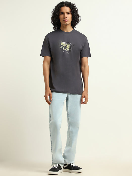 Nuon Grey Embroidered Relaxed Fit T-Shirt