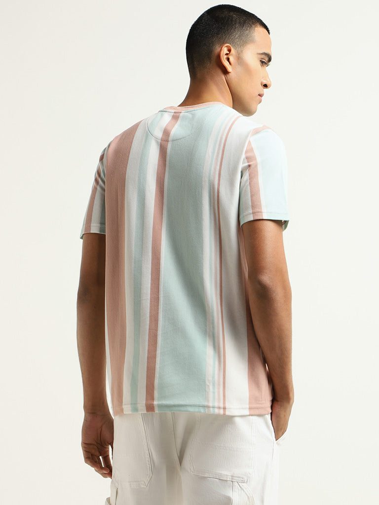 Nuon Multicolor Striped Cotton Slim Fit T-Shirt