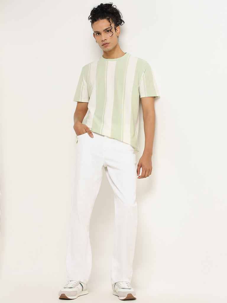 Nuon Green Striped Slim Fit T-Shirt