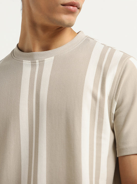 Nuon Beige Striped Slim Fit T-Shirt