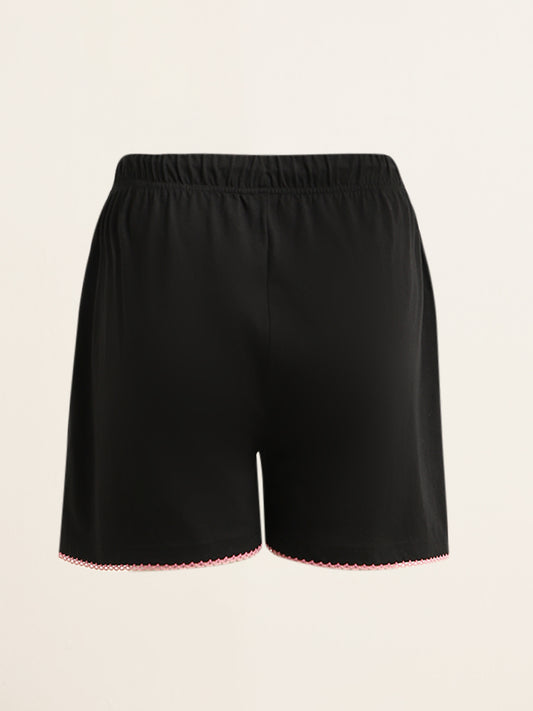 Wunderlove Plain Black Cotton Shorts