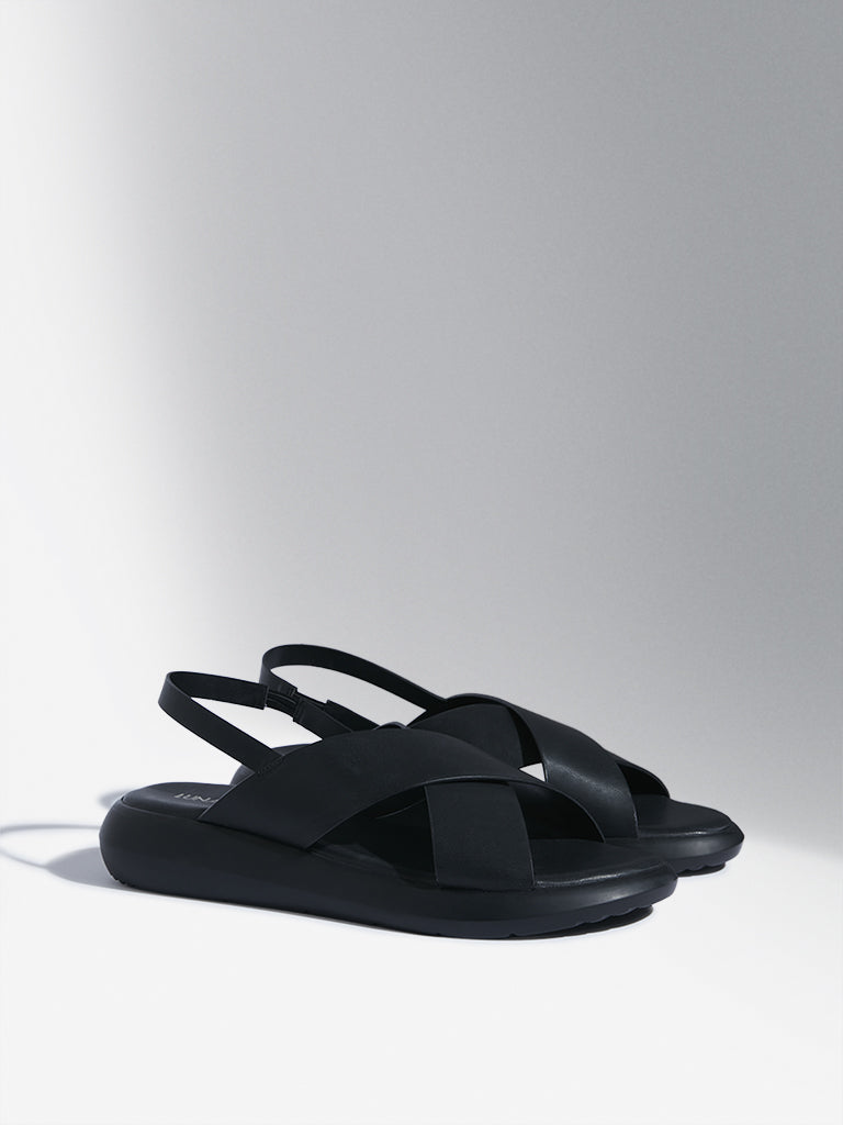 LUNA BLU Black Cross-Strap Sandals