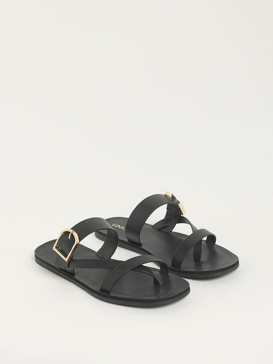 LUNA BLU Black 3-Strap Sandals