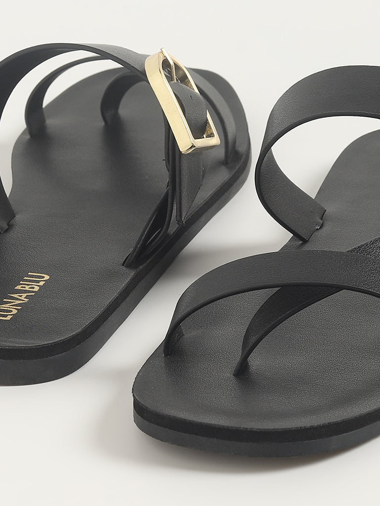 LUNA BLU Black 3 Strap Sandals