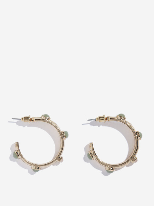 Westside Accessories Gold Stone Detailed Hoop Earrings