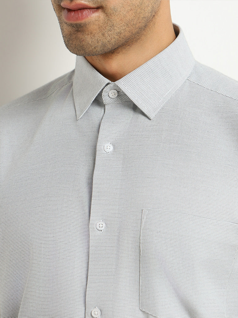 WES Formals Grey Printed Cotton Relaxed Fit Shirt