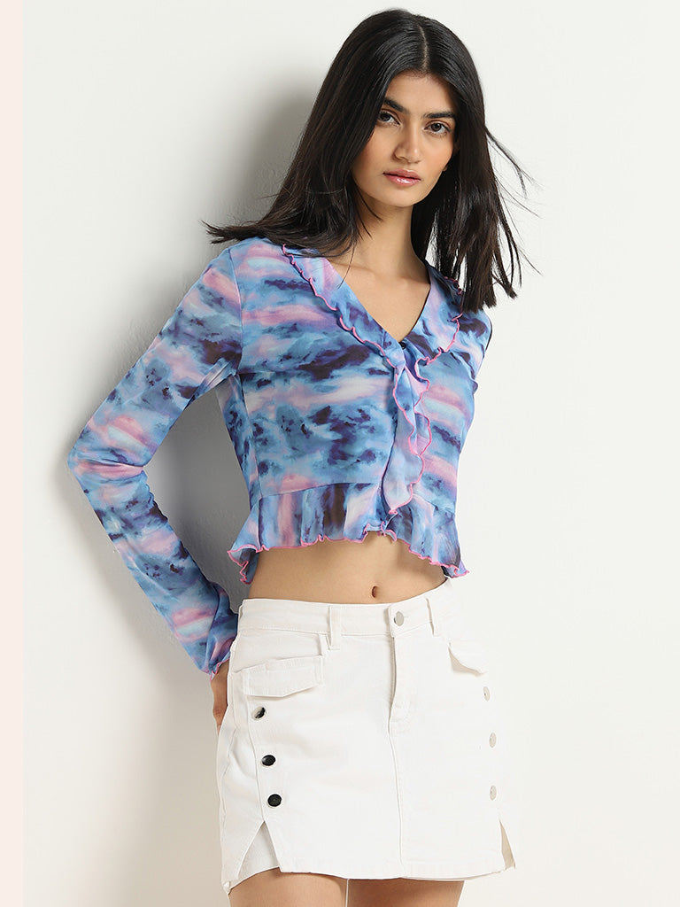 Nuon Blue Abstract Printed Top