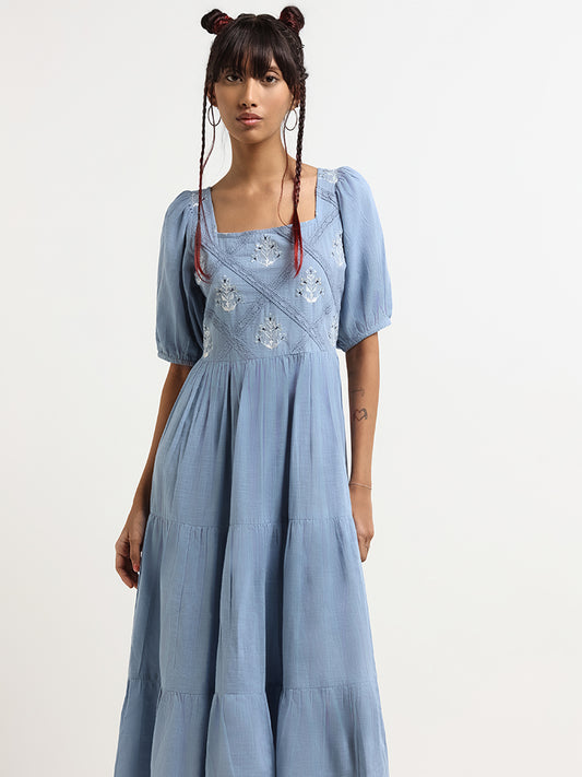 Bombay Paisley Blue Embroidered Maxi Dress