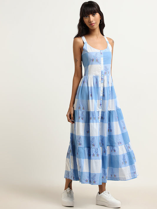 Bombay Paisley Blue Cotton Tiered Maxi Dress