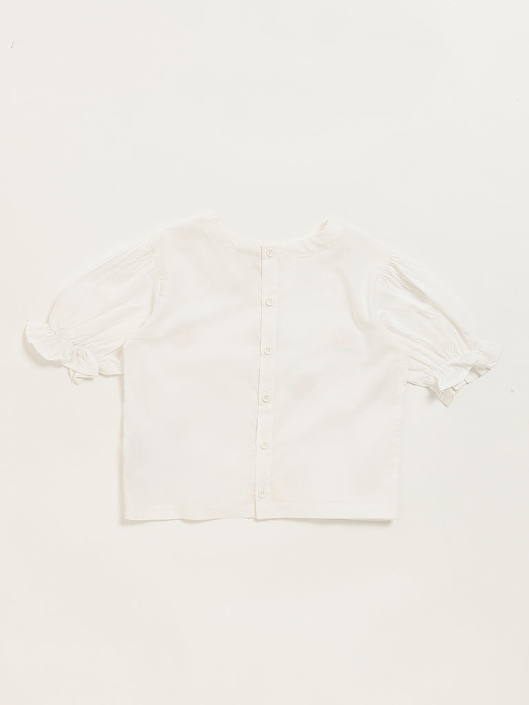Utsa Kids White Puffed Sleeves Top (8 -14yrs)