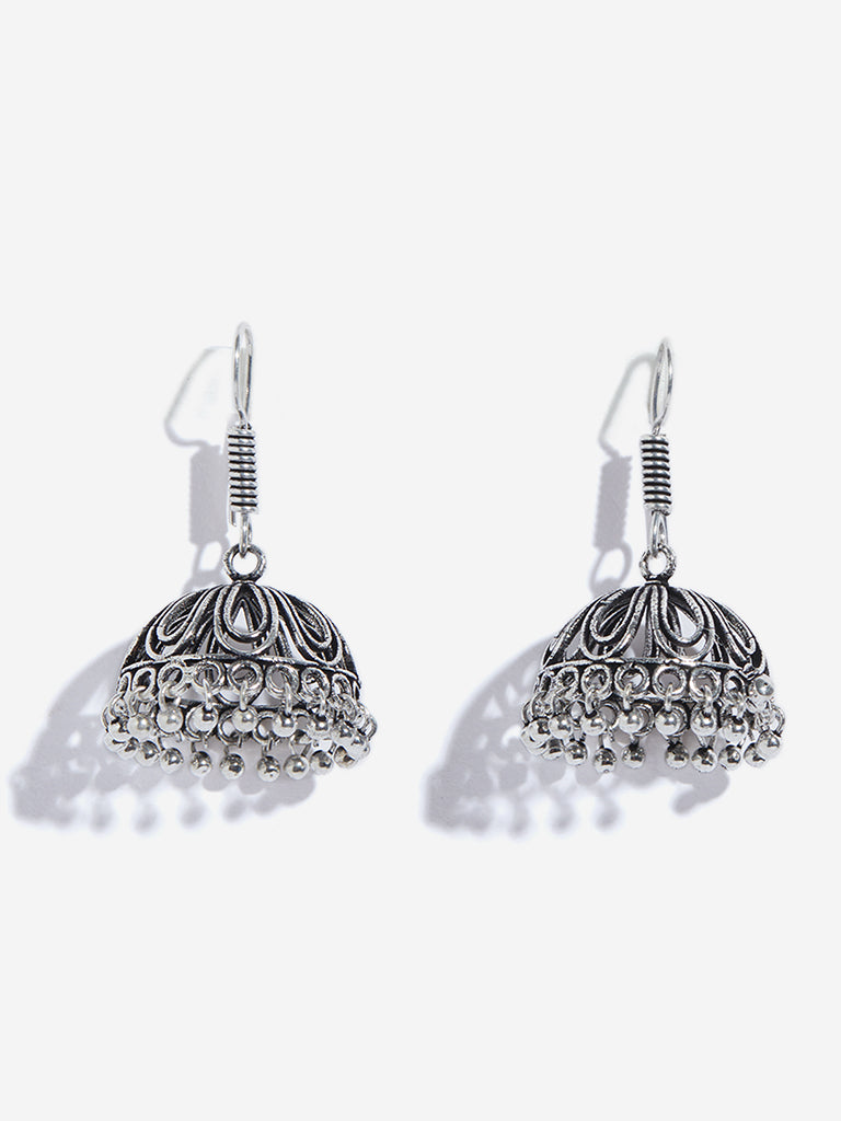 Westside Accessories Silver Floral Pattern Jhumka Earrings