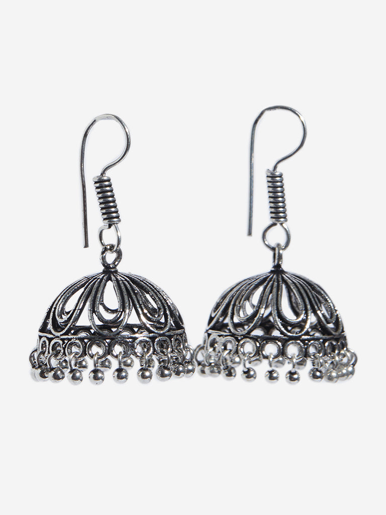 Westside Accessories Silver Floral Pattern Jhumka Earrings