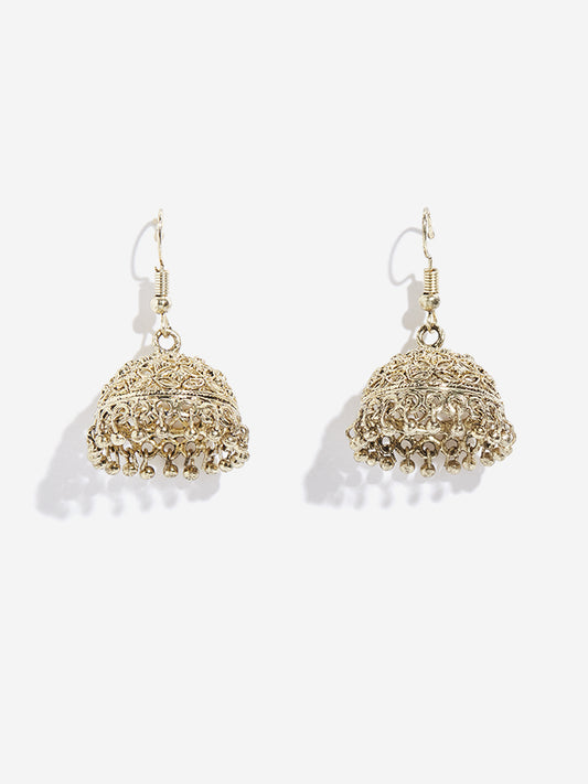 Westside Accessories Gold Floral Pattern Jhumka Earrings
